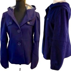 Anthropologie Elevenses Blue Hoodie Wool Blend Coat